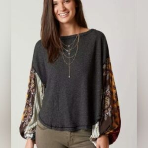 Free People Charcoal Sweater with Multicolor Sleeves